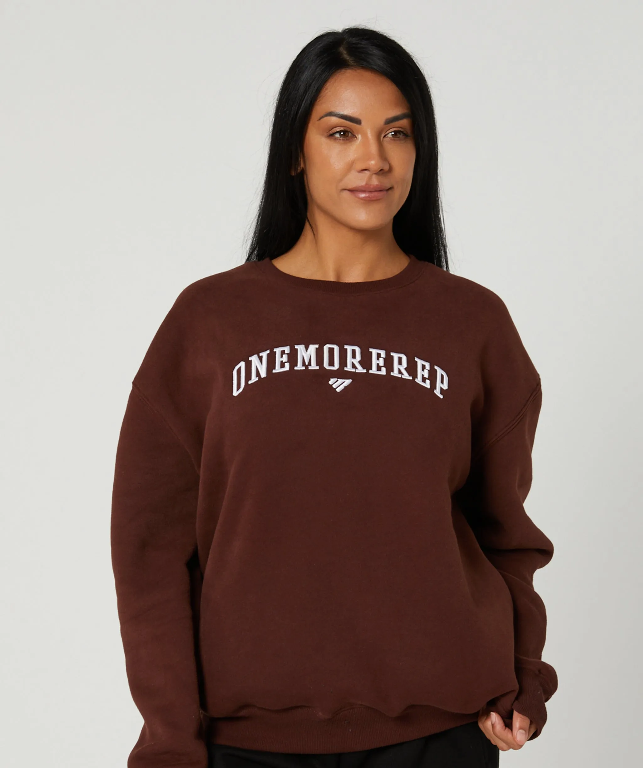 Varsity Crewneck Jumper (Mocha) by OneMoreRep
