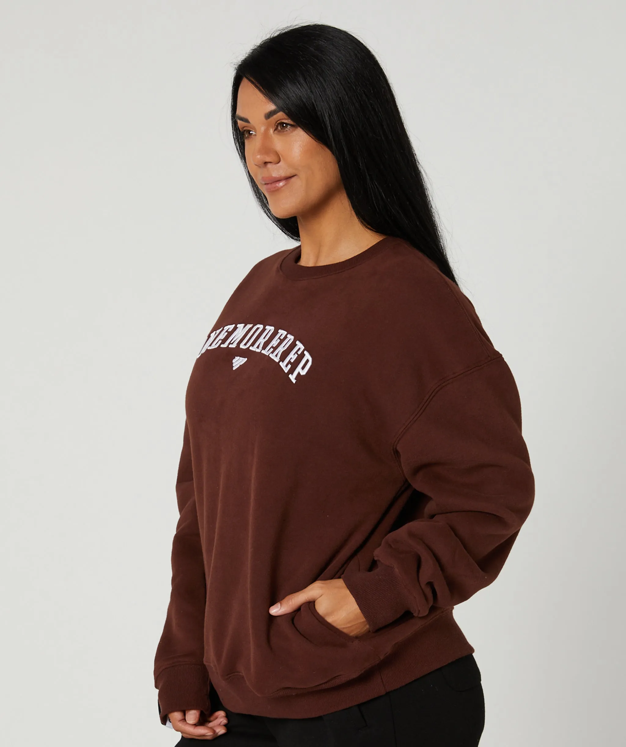 Varsity Crewneck Jumper (Mocha) by OneMoreRep