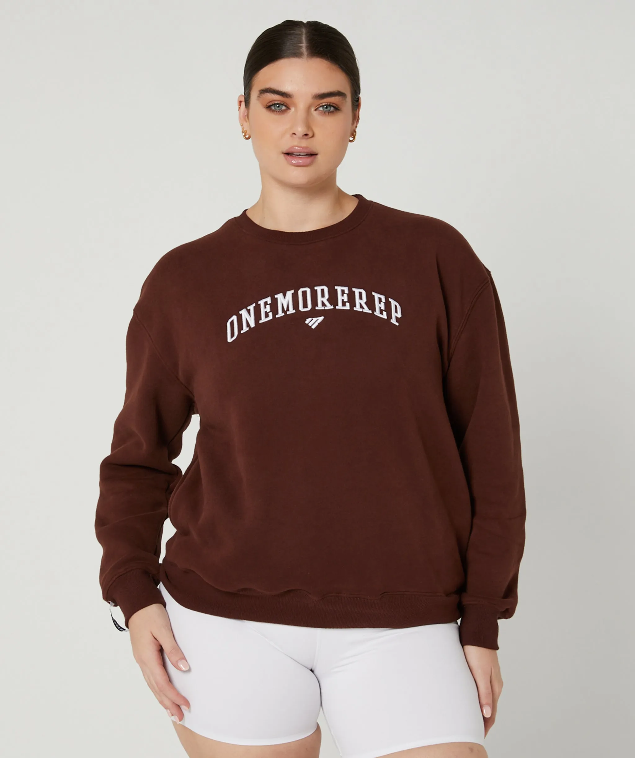 Varsity Crewneck Jumper (Mocha) by OneMoreRep