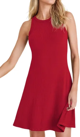 Wenrine Womens Summer Casual Tank Dress Ribbed Knit Sleeveless Crewneck A Line Mini Dresses