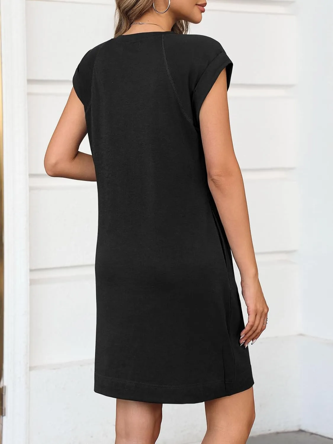 Wenrine Womens Summer T Shirt Dress Casual Cap Sleeve Crewneck Loose Shift Mini Dresses