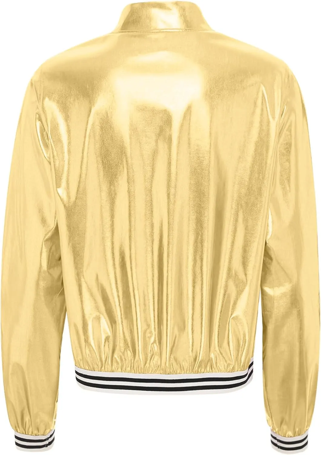 Women's Holographic Party Shimmering Shiny Lightweight Zipper Metallic Bomber Jacket Carnival Costume