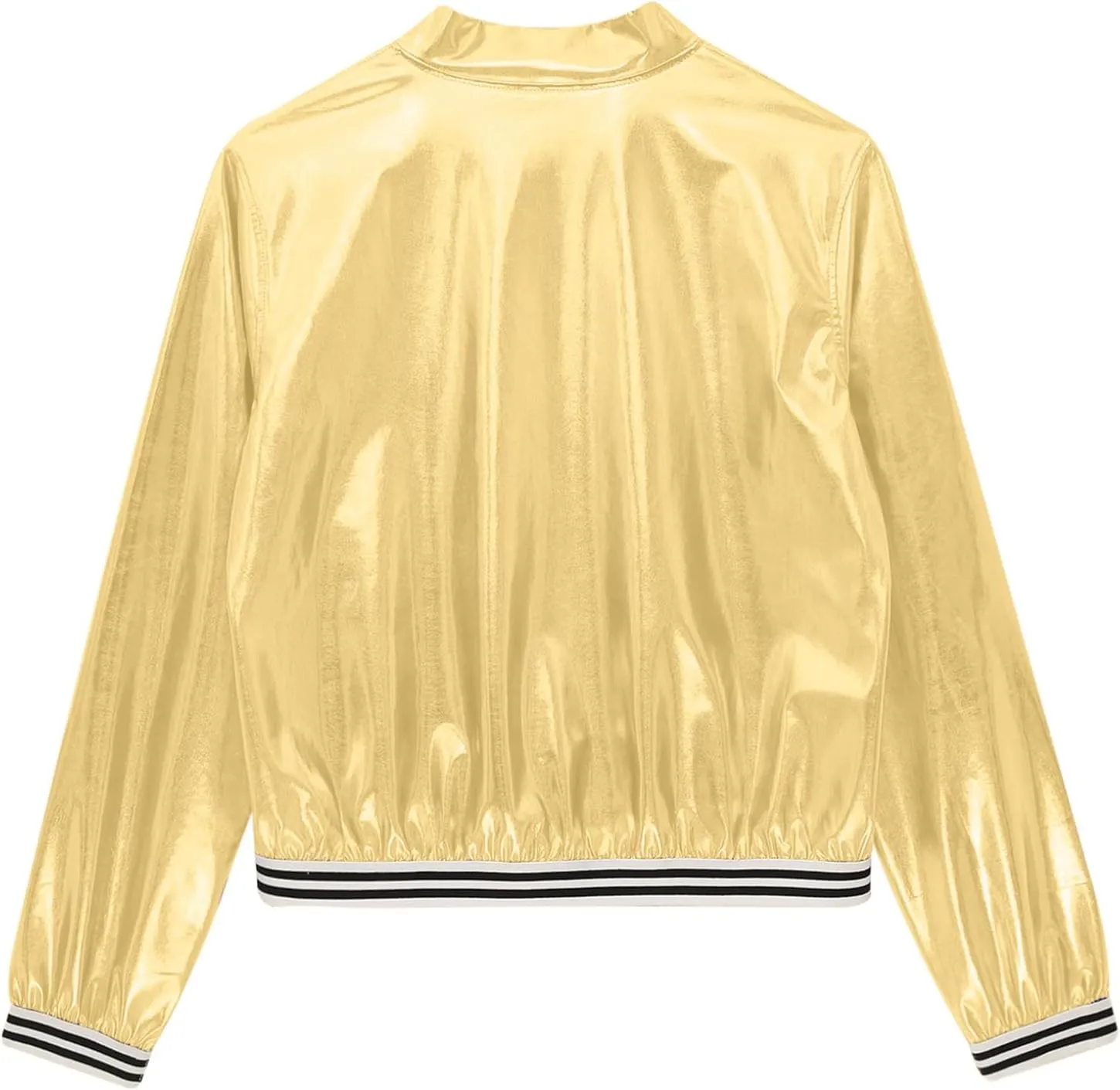 Women's Holographic Party Shimmering Shiny Lightweight Zipper Metallic Bomber Jacket Carnival Costume