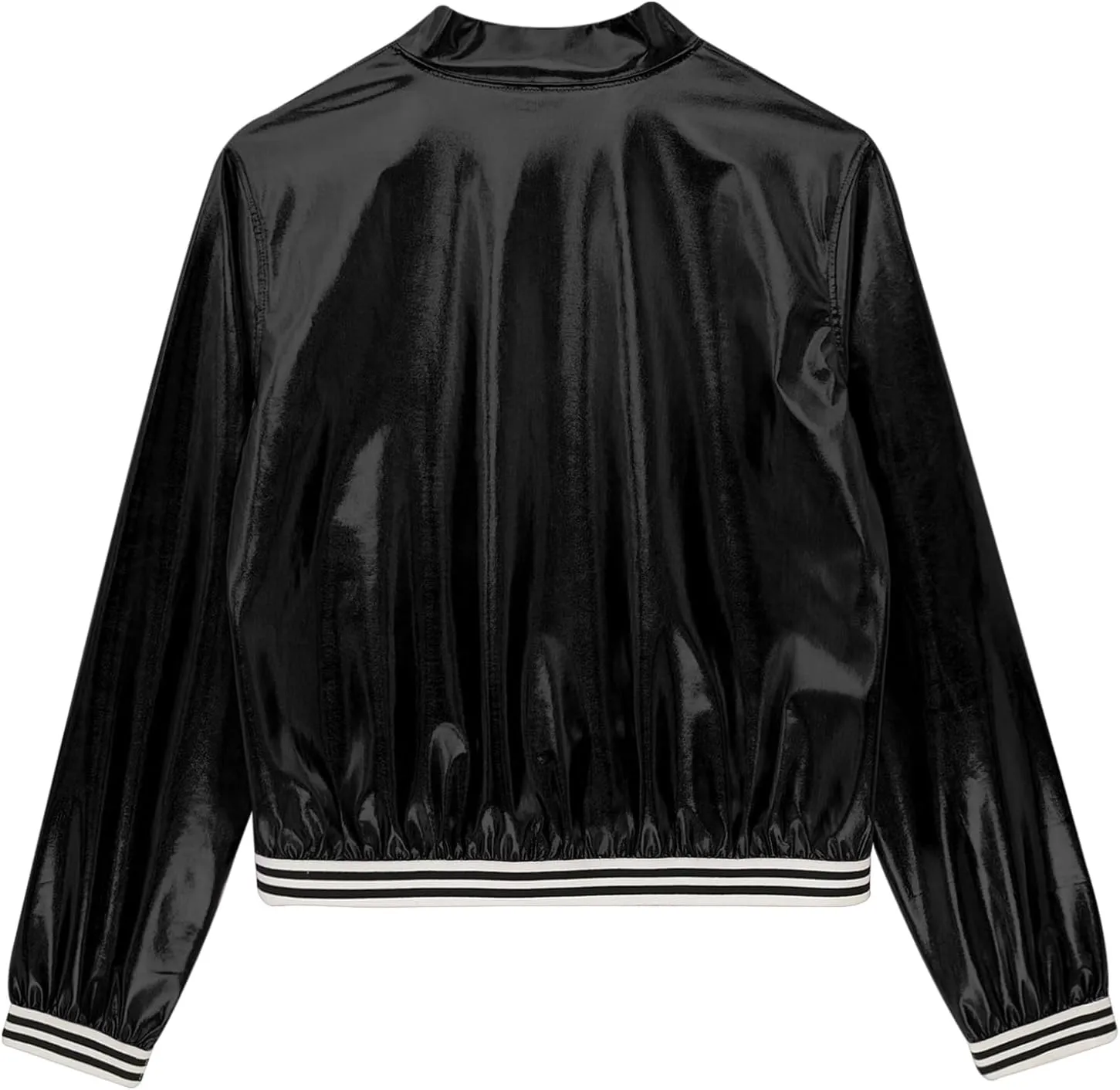 Women's Holographic Party Shimmering Shiny Lightweight Zipper Metallic Bomber Jacket Carnival Costume