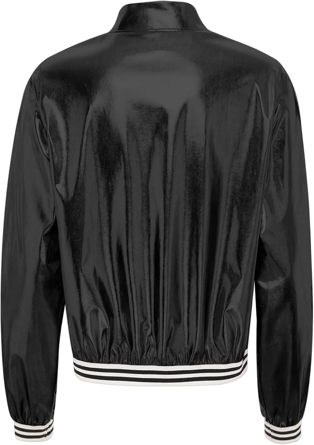 Women's Holographic Party Shimmering Shiny Lightweight Zipper Metallic Bomber Jacket Carnival Costume