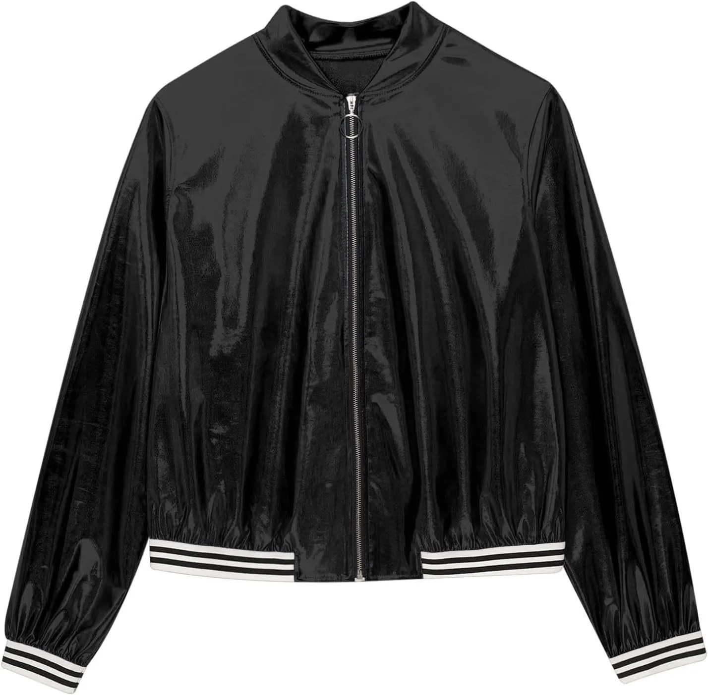 Women's Holographic Party Shimmering Shiny Lightweight Zipper Metallic Bomber Jacket Carnival Costume