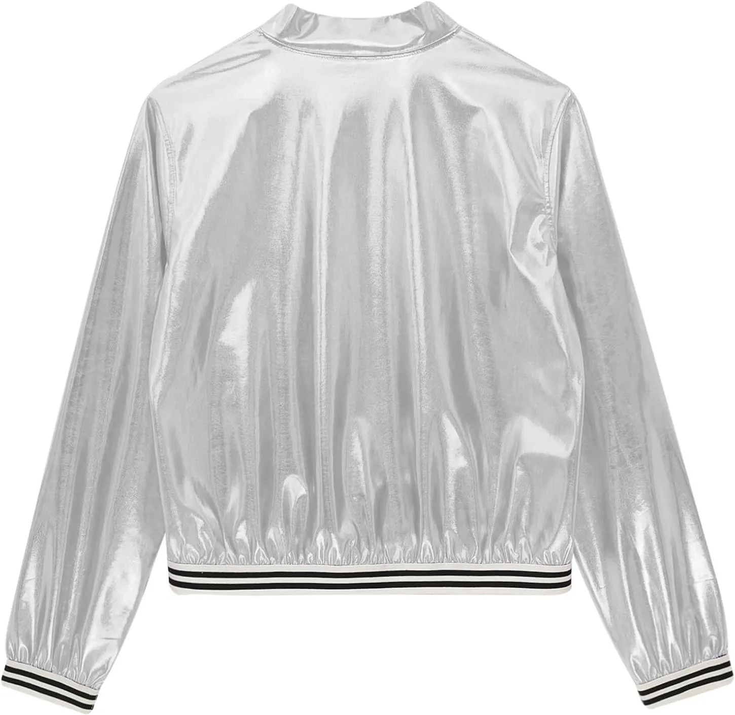 Women's Holographic Party Shimmering Shiny Lightweight Zipper Metallic Bomber Jacket Carnival Costume