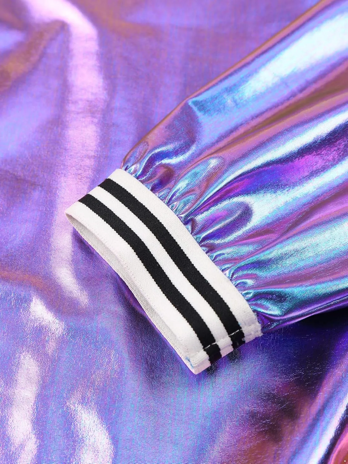 Women's Holographic Party Shimmering Shiny Lightweight Zipper Metallic Bomber Jacket Carnival Costume