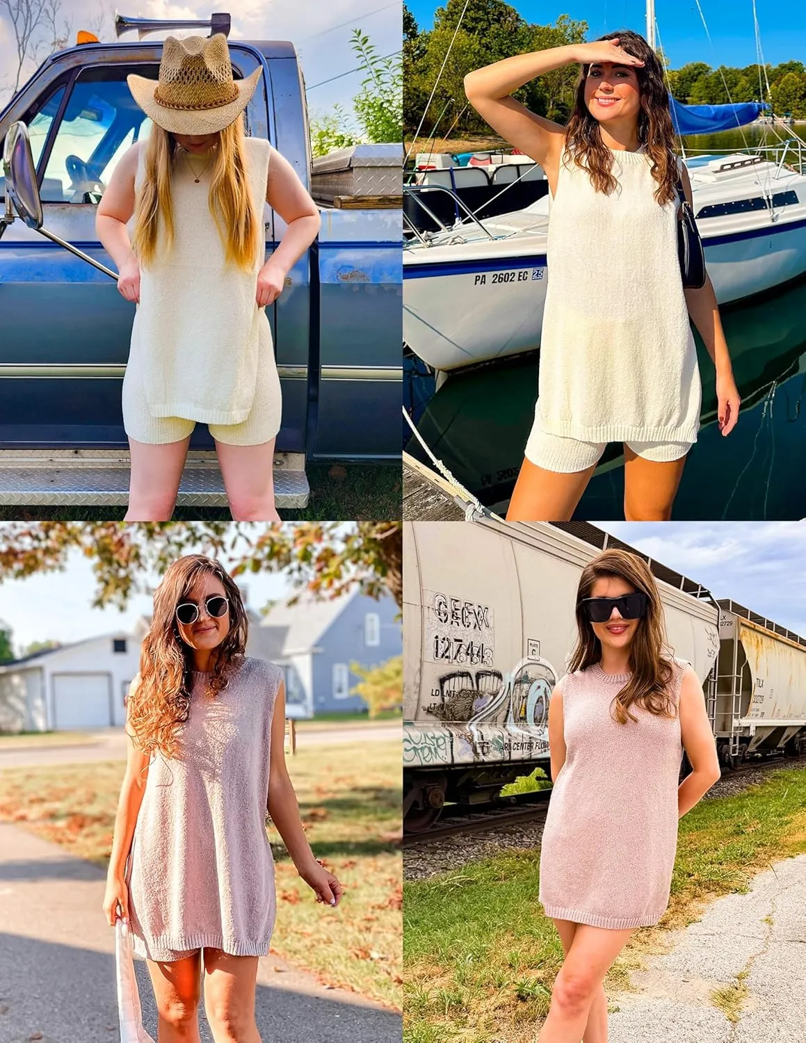 ZESICA Women's Summer 2 Piece Matching Long Sweater Shorts Sets 2025 Travel Resort Wear Sleeveless Knit Outfits